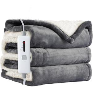 Electric Heated Blanket Throw Size 50"x60", Soft Flannel with Overheat Protection, 9 Adjustable Heat Settings & 10-Hour Auto-Off Timer, Fast Heating for Winter Comfort, Dark Gray