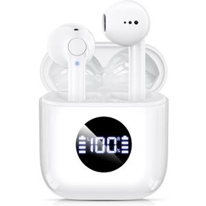 Wireless Earbuds, Bluetooth 5.3 Headphones with Charging Case, Lightweight in-Ear Stereo Earphones with Mic for Android/iOS Cellphone, Waterproof Cordless Earphones for Sports-Ivory White