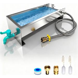 Automatic Livestock Water Trough 3 Gallons Livestock Animal Stainless Steel Larger Automatic Waterer with Float Valve Kit for Goat Cattle Horse Hog Pigs Dog Outdoor, 22" L x8.6 W x 5.1" H