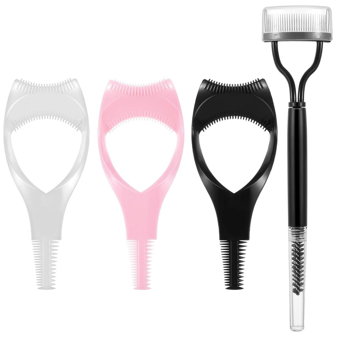 Oruola 4pcs Mascara Shield and Eye Lash Separator Tool,3 in 1 Reusable Plastic Mascara Guard Applicator Guard with 2 in 1 Eyelash Comb Separator for Eyelashes Mascara Application,Make Natural Eyelook