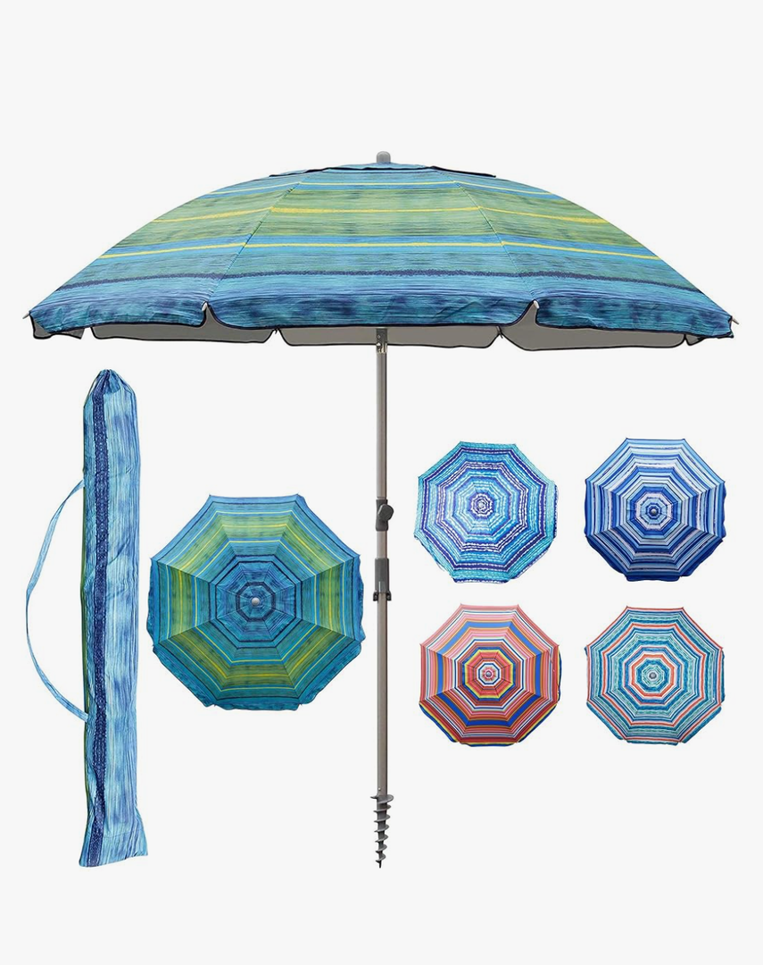 Blissun 7.2' Beach Umbrella with Sand Anchor, Outdoor Portable Beach Umbrella for Sand with Tilt Pole, Carry Bag, Air Vent
