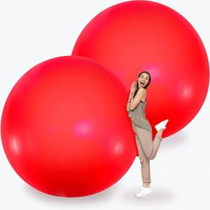 Leitee 2 Pcs 72 Inch Giant Balloons Round Latex Large Human Egg Jumbo Balloons Inflatable Air Decorations for Birthday Party Wedding Engagement (Red)