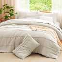 CozyLux Queen Comforter Set Beige, 7 Pieces Soft Pinch Pleat Bed in a Bag Queen Comforter Set with Sheets, Boho Bed Set with Down Alternative Comforter, Sheets, Pillowcases & Shams
