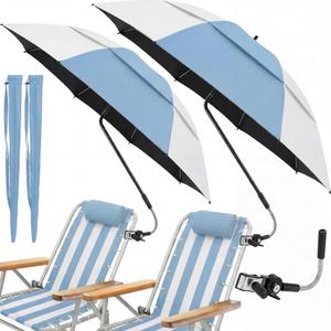 Abbylike 2 Pack 48.6" Double Canopy Umbrella with Clamp UPF50+ Beach Chair Umbrella with Clip 360°adjustable Portable Outdoor Wheelchair Patio Golf Carts Camping