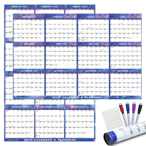 24" x 36" 2025 Wall Calendar Dry Erase - Large Starry Sky Calendar Wet & Dry Erasable Laminated 12 Month Annual Yearly Planner, Reversible, Horizontal/Vertical 
