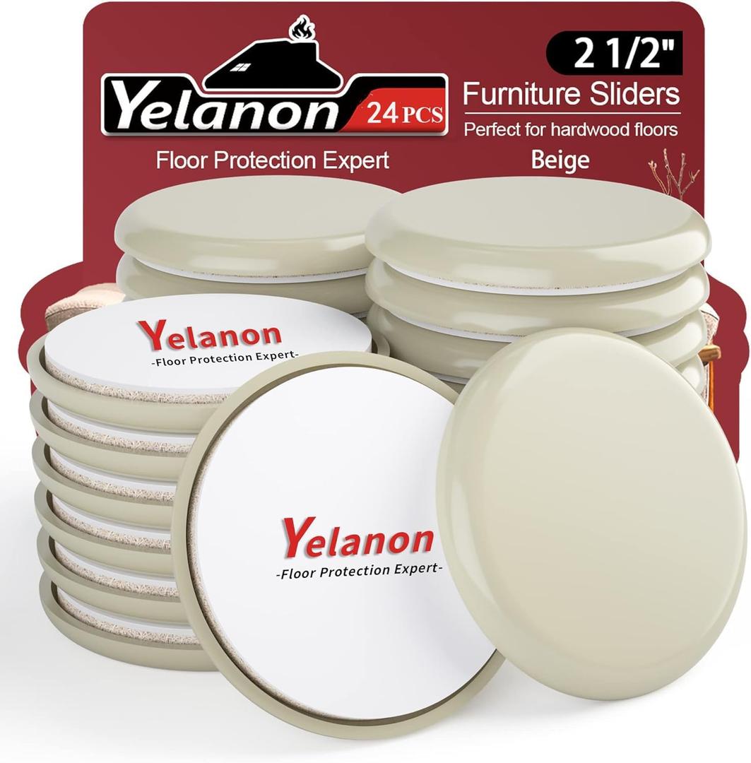 Yelanon Furniture Sliders, 24 pcs-2 1/2 Furniture Sliders for Carpet Pads Hardwoods Floors, Heavy Duty Furniture Movers Sliders, Reusable Furniture Moving Pads, Floor Protectors for Carpet