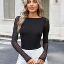Avidlove Women Long Sleeve Body Suits Mesh Boat Neck Shapewear Bodysuit Crew Neck Leotards Going Out Tops Fall Outfits, XXL