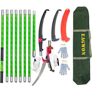 Manual Pole Saw, 7.3-27 ft Extendable Tree Pruner, Sharp Steel Blade & Scissors for High Branches Trimming, Lightweight 8 Fiberglass Handles, Ideal for Backyard/Garden Palm & Shrub Pruning