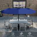 Kingdura 15ft Large Patio Umbrella with Solar Lights, Double-Sided Rectangle Lighted Outdoor Table Umbrella with Base Included, 12 Reinforced Ribs, 48 Led Lights, Crank Lift for Market Pool Deck Backyard, Navy blue