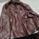 xxxiticat Women's Leather Skirt Set Long Sleeve Button Down Blouse Shirt Short Mini Skirt Two Piece Suit PU Leather Co-ords