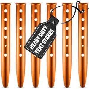 Aluminum Tent Stakes 6-Pack - 12.6 in Sand Stakes for Tents, U-Shaped High-Visibility Orange Tent Stake Set, Rust-Resistant Stakes for Tent Camping, Canopies on Soft Ground, Sand, Beach & Summer Trips
