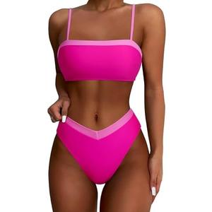SUUKSESS Women Bandeau High Waited 2 Piece Bikini Set Cheeky High Cut Swimsuit Size S