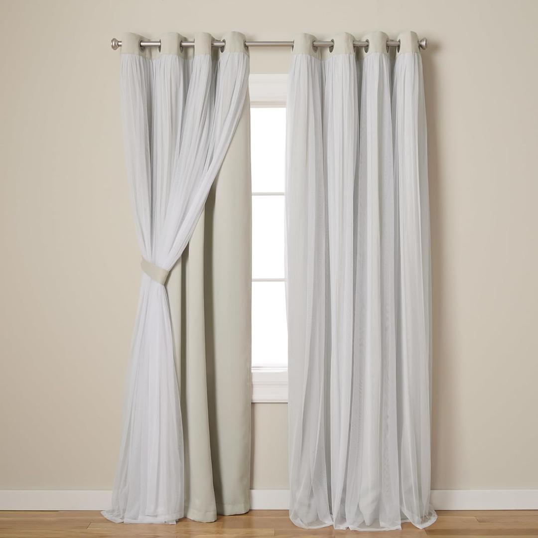 TOWN & COUNTRY LUXE Talia Double Layer Indoor Curtains, Sheer and Room Darkening Blackout, Grommet Top, Energy Efficient, 2-Pack Set, 52"x108", Cloud Grey