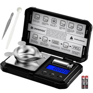 UNIWEIGH Milligram Scale 50g/0.001g High Precision,Digital mg Scale with LCD/Tare,6 Units Jewelry Scale,Micro gram Scale for Powder,Coins,Gold,Reloading Scale,Included Cal Weight,Batteries