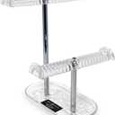 Isaac Jacobs 2-Tier Clear Acrylic Necklace & Bracelet Holder (10.25 H & 5.25 H), Double T-Bar Hanging Chain Organizer, Sleek & Sturdy Jewelry Stand & Tray for Rings, Bedroom, Bathroom
