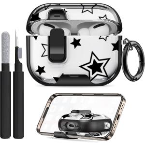 Compatible Airpods Pro 3 Case (2025) with Phone Stand & Cleaner Kit,Cute Soft Silicone Lock Clip Apple AirPods Pro 3rd Generation Case, Airpod Pro 3 Cover with Keychain for Women/Girls