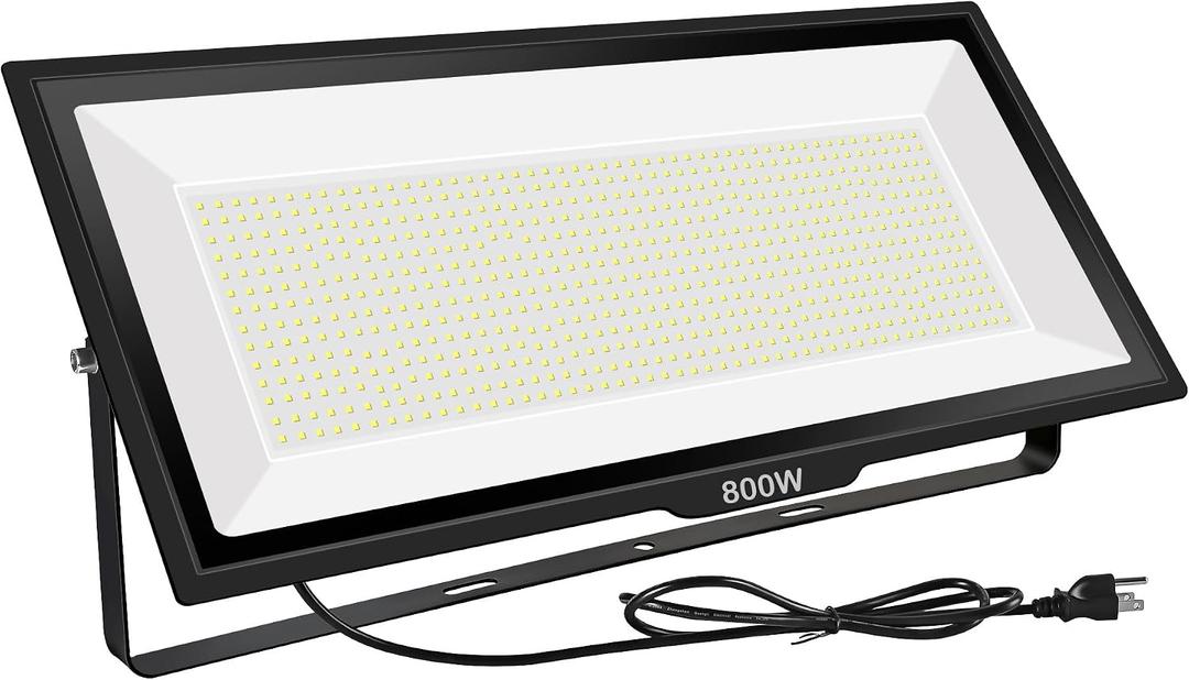 800W LED Flood Light, Outdoor Waterproof IP66 with Plug, 6000K Daylight White Super Bright Security Floodlight for Yard, Garden, Garages