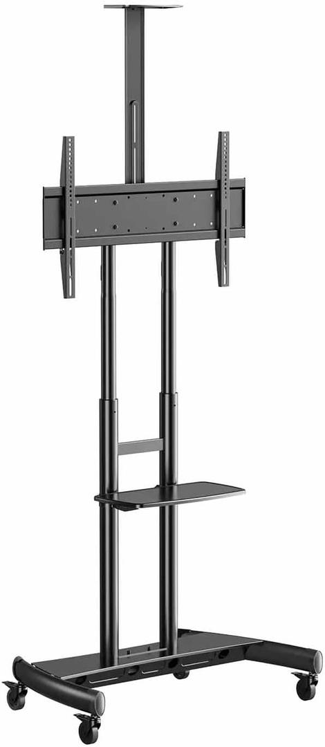 Universal TV Cart for 55" - 85" TVs, VESA 200x200mm to 800x500mm, Locking Wheels, Variable Height, 200 lbs TV Capacity, 10 lbs Shelf Capacity