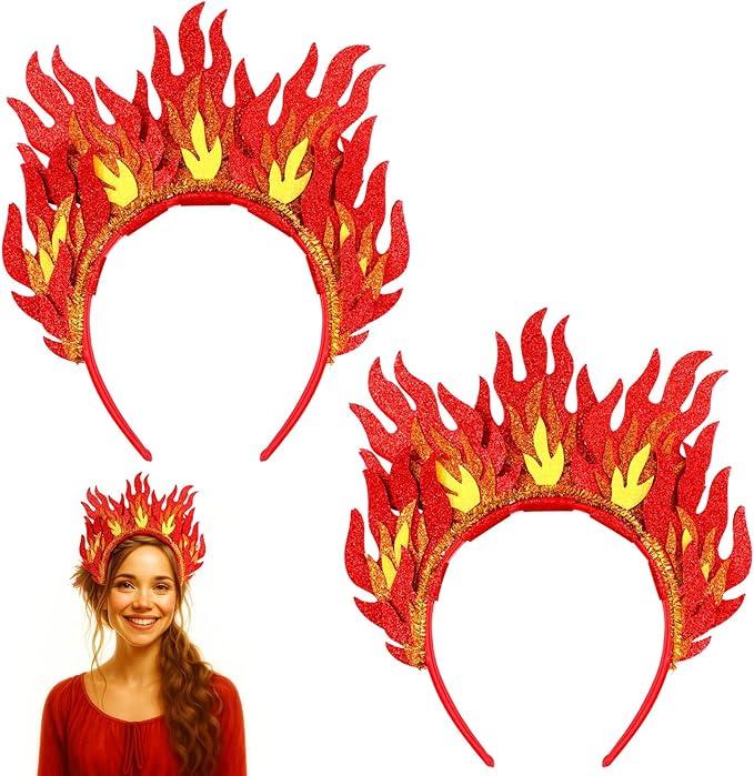 Thiccywoov 2 Pcs Fire Flame Headband Pentecost Hair Accessories Glitter Felt Pentecost Decoration for Cosplay Party Costumes