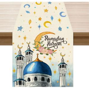 2 x XCHI Moons Stars Ramadan Kareem Table Runner Table Decoration for Party Home Kitchen Dining Holiday Decor 13x72 Inch