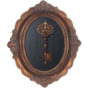 S-MANTIS Vintage Wall Sculpture, Antique Pediment, Hallway Wall Art, Hand Painted Wall Decoration With Embossed Intricate Key Design, Oval Aesthetic Room Dcor, Gallery, Unique Gift, Antique Gold-Key 