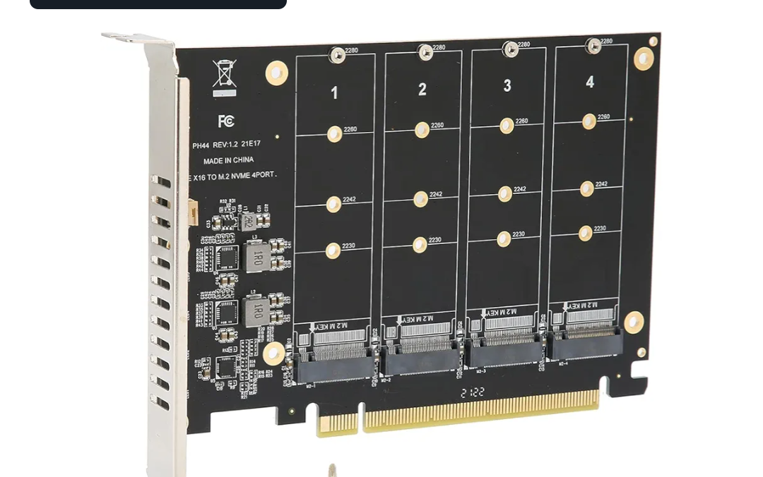 M.2 PCIE Adapter Card, 4 Port M.2 NVMe SSD to PCIE X16 M Key Hard Drive Converter Reader Expansion Card PC Internal Expansion Card Pcie Nvme Adapter (ph44