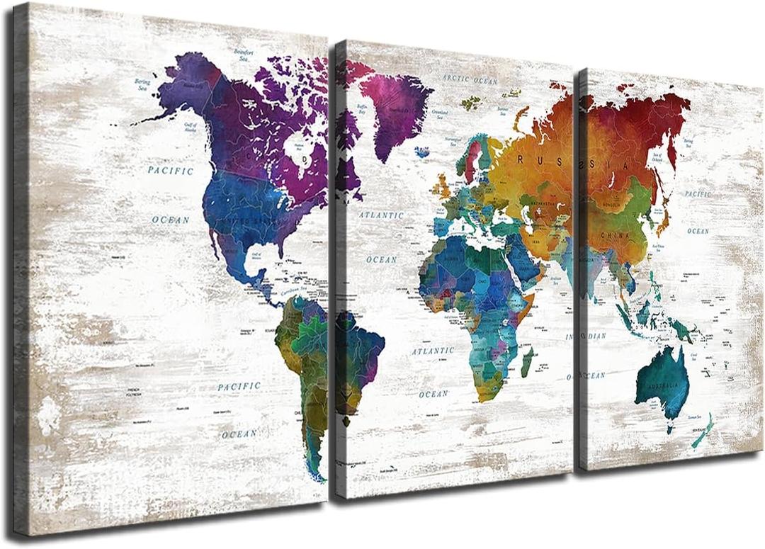 World Map Wall Art Motivational Nautical Art Living Room Office Wall Decor, Overall 48x24 inch