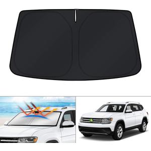 KUST Windshield Sun Shade for Volkswagen Atlas Accessories 2018-2024 2025 2026 VW Atlas Cross Sport Sunshade Foldable Sun Visor Protector Blocks UV Rays Keep Your Car Cooler