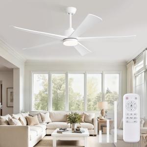 Fanbulous 60 Inch Ceiling Fans with Lights and Remote, White Modern Plug in Ceiling Fan with 6 Speeds,Bright LED Light,Reversible Quiet DC Motor for Bedroom,Living Room