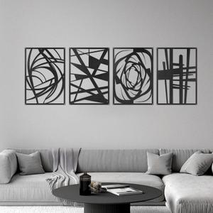 4 Pieces Black Abstract Metal Wall Art, Modern Minimalist Matte Wall Decor, 3D Textured Wall Sculptures, Black and White Wall Art for Living Room Bedroom Bathroom Study Office (15.7 x 10.6inch) (Abstract)