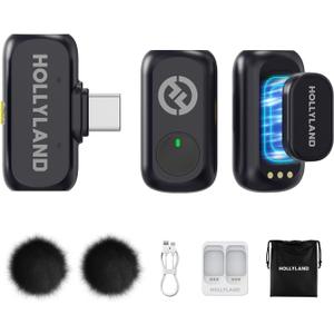 Hollyland Lark A1 Wireless Microphones for iPhone 15/16/17 & Android, 48kHz/24-bit, 3-Level Intelligent Noise Cancel, Magnetic Mini Microphone for YouTube,Podcast,Tiktok and Vlog (2TX + USB-C RX)