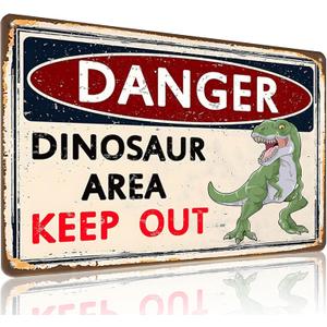 Dinosaur Gifts Vintage Dinosaur Sign Danger Dinosaur Area Keep Out Tin Sign for Boys Room Dino Themed Room Nursery Room Dinosaur-Park Decor 8 x 12 inches(3308)