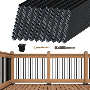 Muzata 100Pack 32" x3/4" Aluminum Deck Balusters Square Baluster Deck Railing Black Hollow Spindles with Screws for Railing Fencing Porch WT26