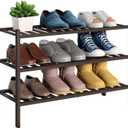 BMOSU 3-Tier Bamboo Shoe Rack Premium Stackable Shoe Shelf Storage Organizer for Hallway Closet Living Room Entryway Organizer (Brown Bamboo)