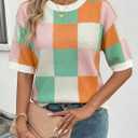 Dokotoo Women's Sweaters Casual Creweck Short Sleeve Cotton Kint Summer Pullover Sweater Tops (S)