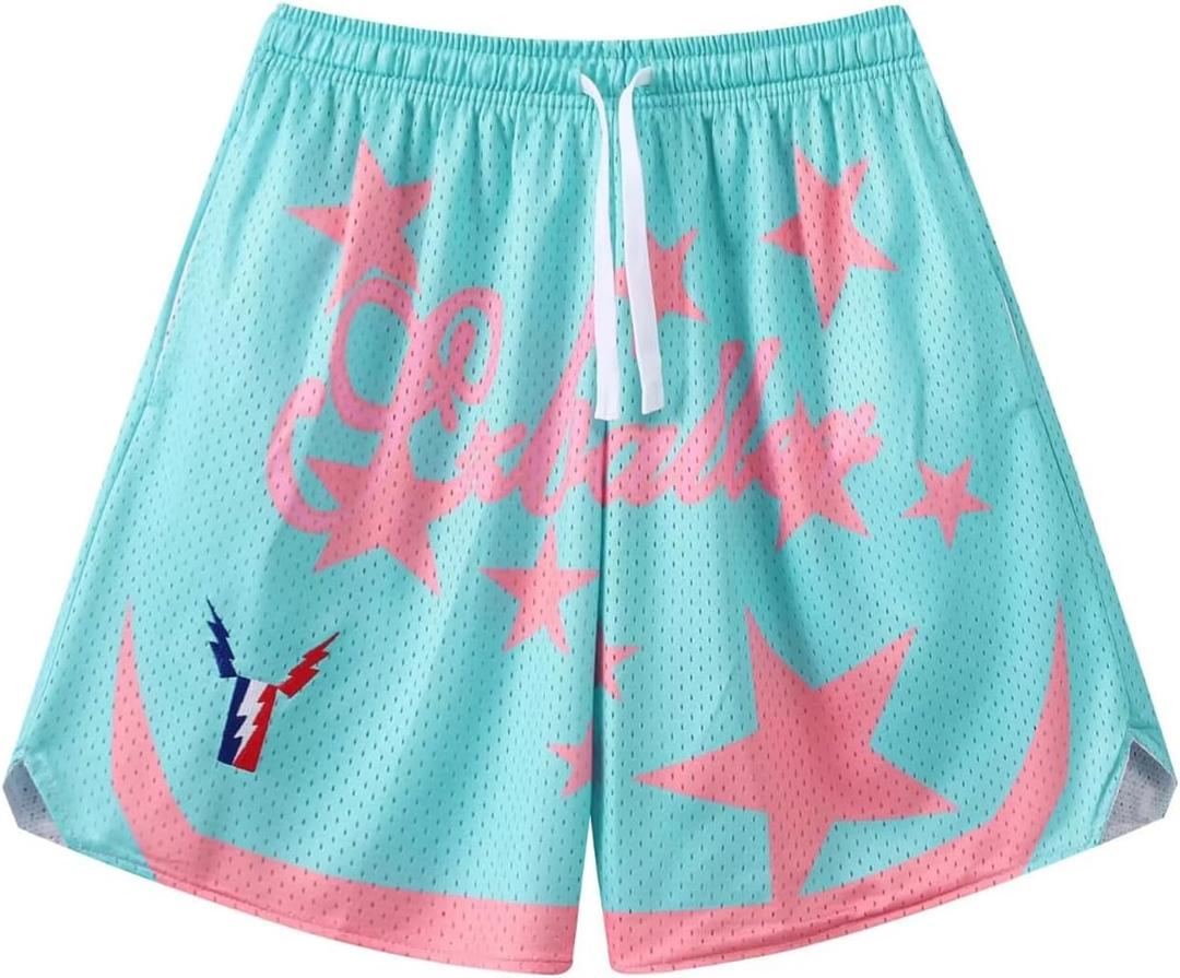 BOOMLEMON Men's Basketball Shorts Gym Training Workout Athletic Shorts Mesh Graphic Print Running Short Pants (Green, XL)
