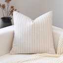 FIOUOVO Decorative Neutral Throw Pillow Covers 18x18 Farmhouse Pillow Covers Cotton Stripe Cushion Covers Home Decor for Sofa Couch Living Room Bedroom 1PC, Pinstripe