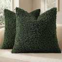 decorUhome Pack of 2 Throw Pillow Covers 20x20 Inch, Faux Fur Decorative Sherpa Pillow Covers Fuzzy Accent Soft Sheepskin Fleece Pillow Cases for Couch Living Room Bed, Olive Green