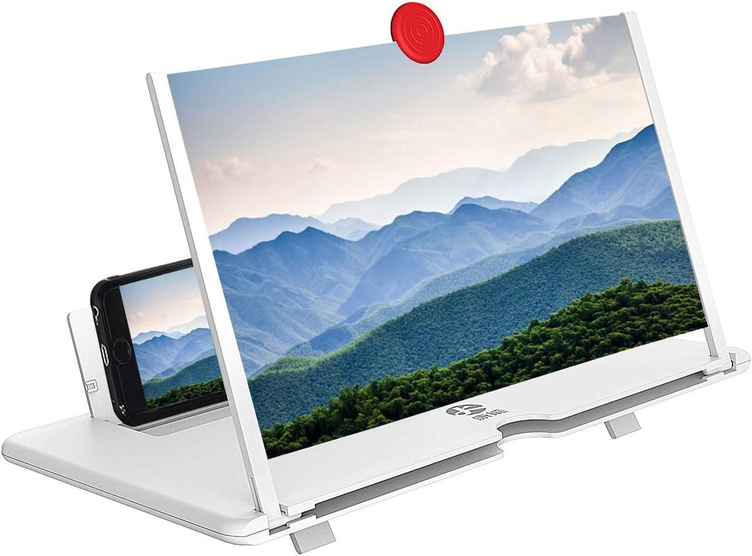 12"Screen Magnifier Amplifier, 3D HD Mobile Phone Magnifier Projector Screen for Movies,Videos and Gaming, Foldable Mobile Phone Holder with Screen Magnifier,Supports All Smartphones, A Smart GiftWhite)