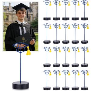 Mifoci 20 Pcs Grad Cap Graduation Picture Display with Yellow Tassels 6 Inch Large Grad Photo Holder for Centerpieces Table Number Card Stand for Class of 2026 Graduation Party Decor Supplies(Blue)