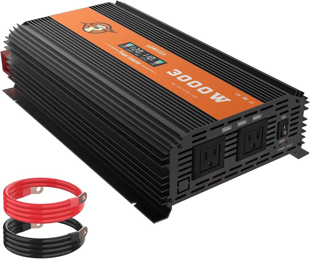 3000 Watt Power Inverter 12V to 110V, Modified Sine Wave DC to AC Car/Outdoor Converter, Dual 110V AC Outlets, 3 USB Port, LED Display for Solar, Camping, RV, Truck, Boat, Laptop and Emergencies