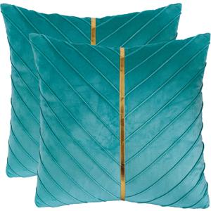 Tosleo Aqua Green Pillow Covers 18x18 Pack of 2 Soft Velvet Throw Pillow Covers with Gold Leather Decorative Couch Pillow Case Luxury Modern Pillowcases Spring Home Decor for Sofa Bed Living Room