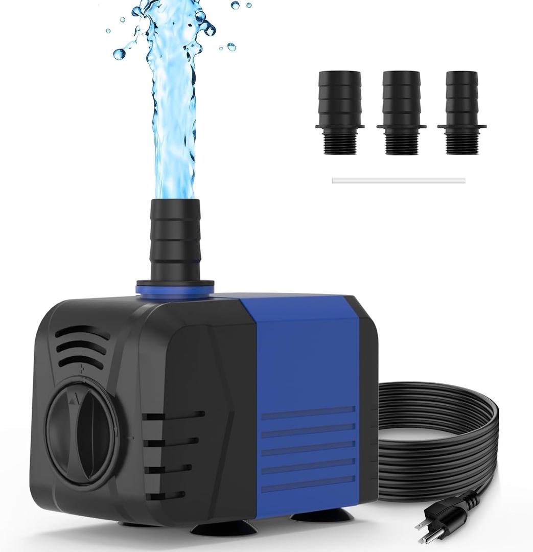 400GPH Submersible Pump(1500L/H, 25W), Water Fountain Pump with Over Heating Protection, Ultra Quiet Water Pump for Aquariums, Ponds, Hydroponics, Fountains
