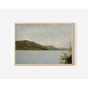 Serene Vintage Lake Painting, Neutral Wall Art for Rustic Decor, Above Bed Art
