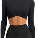 LASLULU Womens Sexy Double Lined Long Sleeve Shirts Crewneck Workout Tops Athletic Yoga Shirts Going Out Crop Tops (Medium, Black)