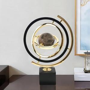 Homary Modern Abstract Art Decoration Metal Globe Ornament Sculpture Decor with Rectangle Stand Black & Gold