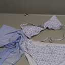 SOLY HUX Girl's Summer Swimsuit Set Floral Halter Triangle Bikini Set with Wrap Skirts Beachwear Size 15y (Blue and White)