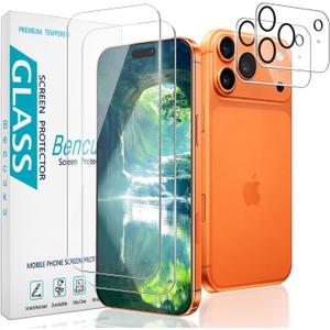 2 Pack Screen Protector for iPhone 17 Pro 6.3 Inch with 2 Pack Camera Lens Protector, 9H Tempered Glass, Anti Scratch, Bubble Free (Clear)