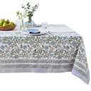 ATOSII Mahoka Blue 100% Cotton Rectangle Tablecloth, Handblock Floral Print Linen Table Cloth for Kitchen Dining I Parties, Outdoors, Weddings, Holidays, Summer I 72 X 108 Inches I 8 Seater