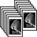 Picrit 12x17 Picture Frame Set of 12, Display 11 x 14 with Mat or 12 x 17 without Mat, Photo Frames for Wall Mounting Display, Black